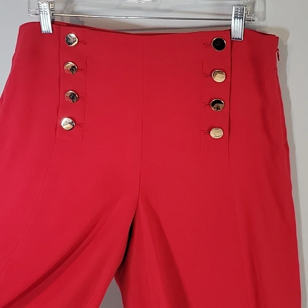Loft red wide leg sailor pants gold buttons capris size 8 - Picture 3 of 7